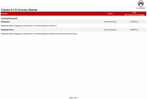 Citroën katalog i Brædstrup | tilbehoersprislister E-c5 aircross | 2026-01-01T00:00:00.000Z - 2026-12-31T00:00:00.000Z