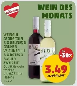 Bio - BIO GRÜNES G GRÜNER VELTLINER od. BIO ROTES G BLAUER ZWEIGELT