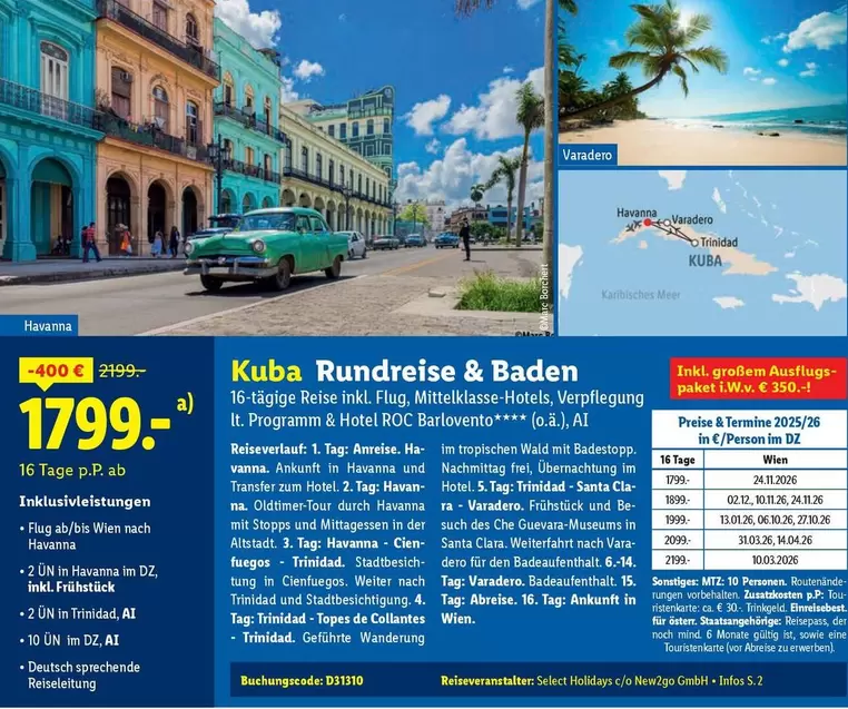 Kuba -  Rundreise & Baden