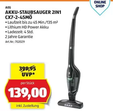 Aeg - AKKU-STAUBSAUGER 2IN1 CX7-2-45MÖ
