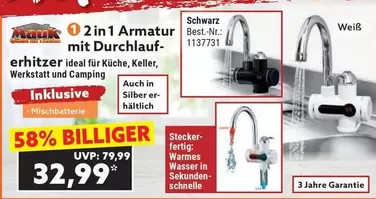 Camping - 2 in 1 Armatur mit Durchlauf-erhitzer