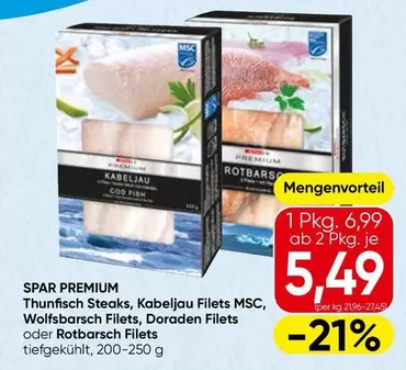 Thunfisch -  Steaks, Kabeljau Filets MSC, Wolfsbarsch Filets, Doraden Filets oder Rotbarsch Filets