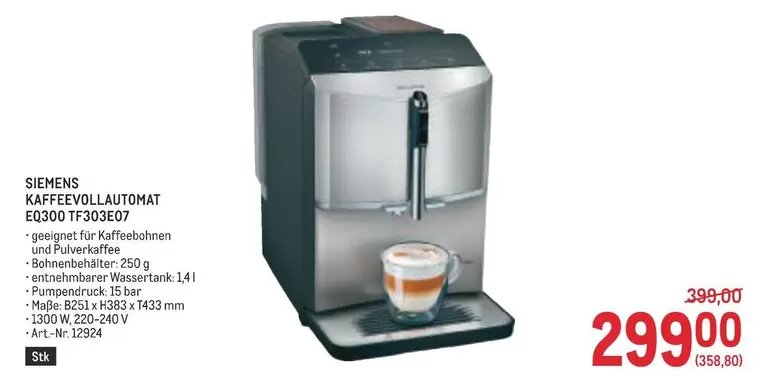 Siemens - KAFFEEVOLLAUTOMAT EQ300 TF303E07