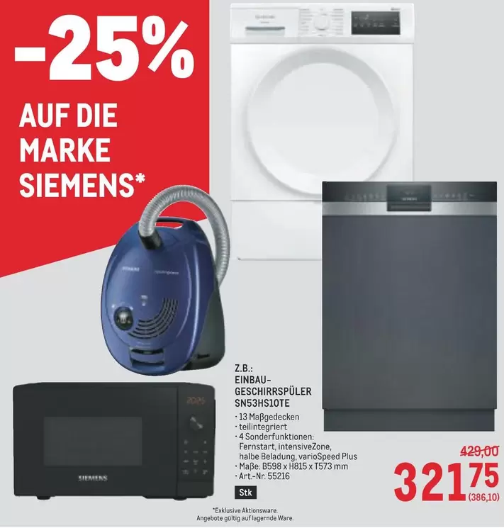 Siemens - EINBAU-GESCHIRRSPÜLER SN53HS10TE