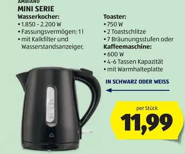 Schwarz - MINI SERIE Wasserkocher, Toaster, Kaffeemaschine