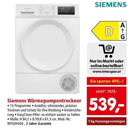 Siemens - Wärmepumpentrockner