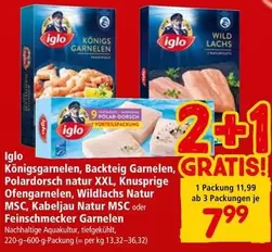Polar - Königsgarnelen, Backteig Garnelen, dorsch natur XXL, Knusprige Ofengarnelen, Wildlachs Natur MSC, Kabeljau Natur MSC oder Feinschmecker Garnelen