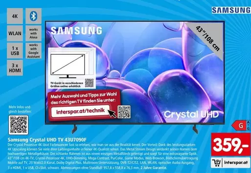 Samsung - Crystal UHD TV 43U7090F