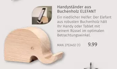 Handy - ständer aus Buchenholz ELEFANT