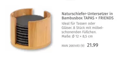 Friends - Naturschiefer-Untersetzer in Bambusbox TAPAS + FRIENDS