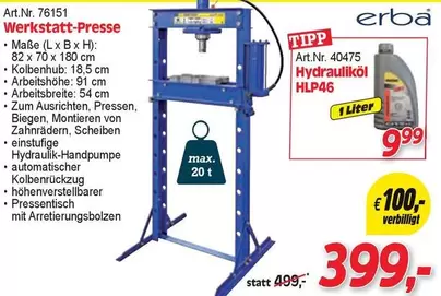 Werkstatt-Presse, Hydrauliköl