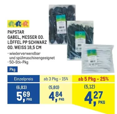 Schwarz - GABEL, MESSER OD. LÖFFEL PP SCHWARZ OD. WEISS 18,5 CM