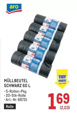 Schwarz - MÜLLBEUTEL SCHWARZ 60 L