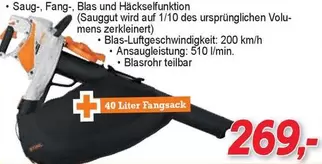 Saug-, Fang-, Blas und Häckselfunktion