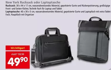 New York Rucksack oder Laptoptasche