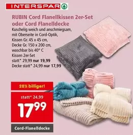 Cord Flanellkissen 2er-Set oder Cord Flanelldecke