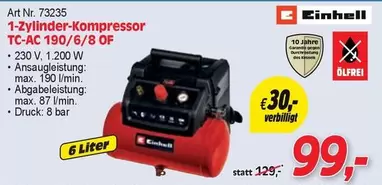 Einhell - 1-Zylinder-Kompressor TC-AC 190/6/8 OF