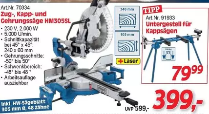 Zug-, Kapp- und Gehrungssäge HM305SL, Untergestell für Kappsägen