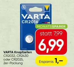 Knopfzellen CR2032, CR2430 oder CR2025