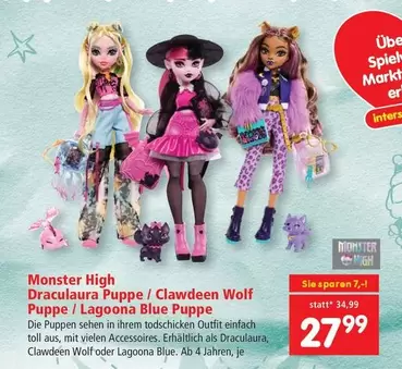 Monster - Draculaura Puppe / Clawdeen Wolf Puppe / Lagoona Blue Puppe