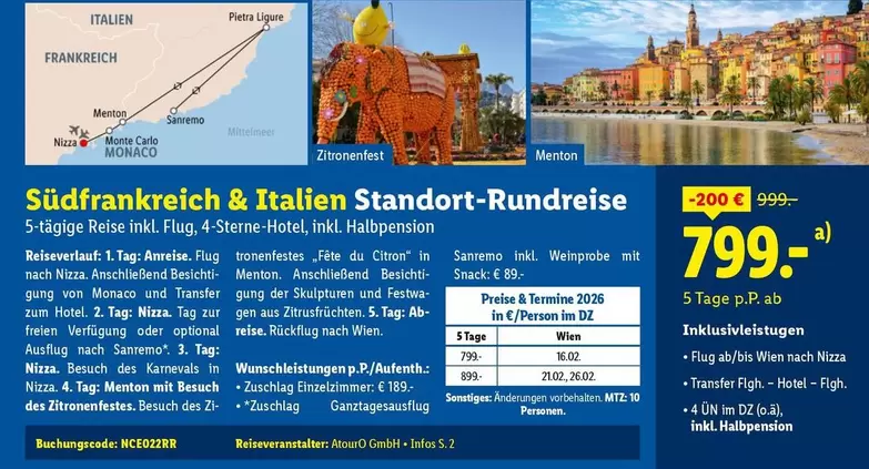 Südfrankreich & Italien Standort-Rundreise