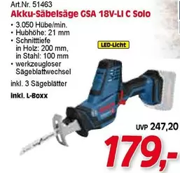 Akku-Säbelsäge GSA 18V-LI C Solo