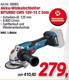 Akku-Winkelschleifer BITURBO GWS 18V-15 C Solo