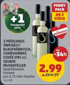 3 MÄDLHAUS ZWEIGELT/ BLAUFRÄNKISCH, CHARDONNAY, CUVÉE VIKI od. GELBER MUSKATELLER