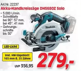 Makita - Akku-Handkreissäge DHS680Z Solo
