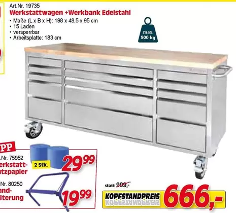 Werkstattwagen +Werkbank Edelstahl