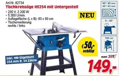 Tischkreissäge HS254 mit Untergestell