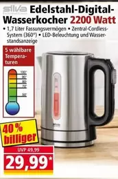 Edelstahl-Digital-Wasserkocher 2200 Watt