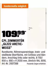 Weiss - CPL ZIMMERTÜR „GL222 ARCTIC-WEISS"