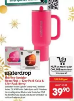 Pink - Thermo-Tumbler Neon + 12er-Pack Cola & 12er-Pack Berry