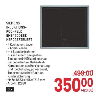Siemens - INDUKTIONS- KOCHFELD EM645CQB6E HERDGESTEUERT