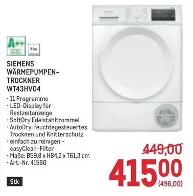 Siemens - WÄRMEPUMPEN-TROCKNER WT43HV04