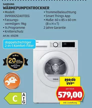 Samsung - WÄRMEPUMPENTROCKNER DV90DG52A0TEEG