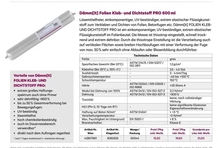 Folien Kleb- und Dichtstoff PRO 600 ml