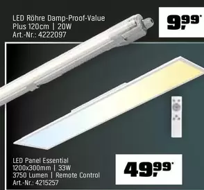 LED Röhre Damp-Proof-Value Plus 120cm | 20W, LED Panel Essential 1200x300mm | 33W