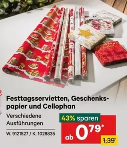 Festtagsservietten, Geschenkspapier und Cellophan