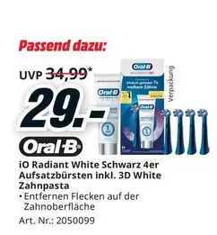 Oral B - Io Radiant White Schwarz 4er Aufsatzbursten Inkl. 3d White Zahnpasta