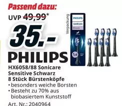 Philips - HX6058/88 Sonicare Sensitive Schwarz 8 Stuck Burstenkopfe