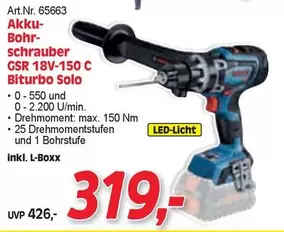 Akku-Bohrschrauber GSR 18V-150 C Biturbo Solo