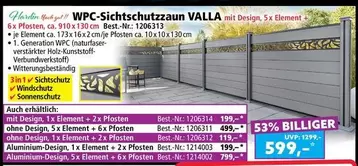 WPC-Sichtschutzzaun VALLA mit Design, 5x Element