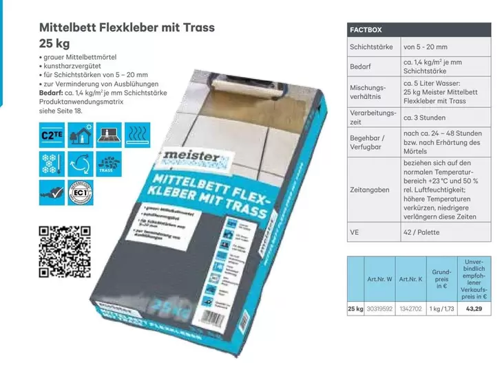 Flex - Mittelbett kleber mit Trass