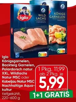 Königsgarnelen, Backteig Garnelen, Polardorsch natur XXL, Wildlachs Natur MSC oder Kabeljau Natur MSC Nachhaltige Aqua-kultur