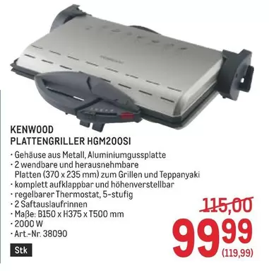 Kenwood - PLATTENGRILLER HGM200SI