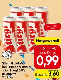 Stiegl - Goldbräu, Hell, Himbeer Radler oder  0,0% alkoholfrei