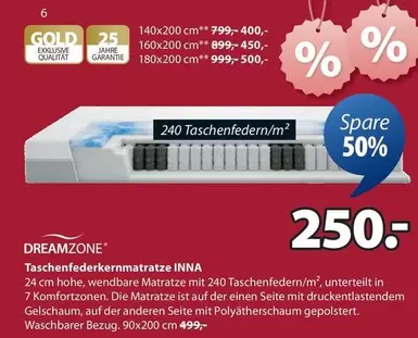 Gold - Taschenfederkernmatratze INNA