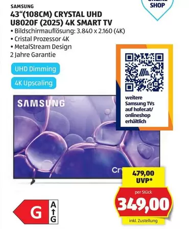 Samsung - 43"(108CM) CRYSTAL UHD U8020F (2025) 4K SMART TV